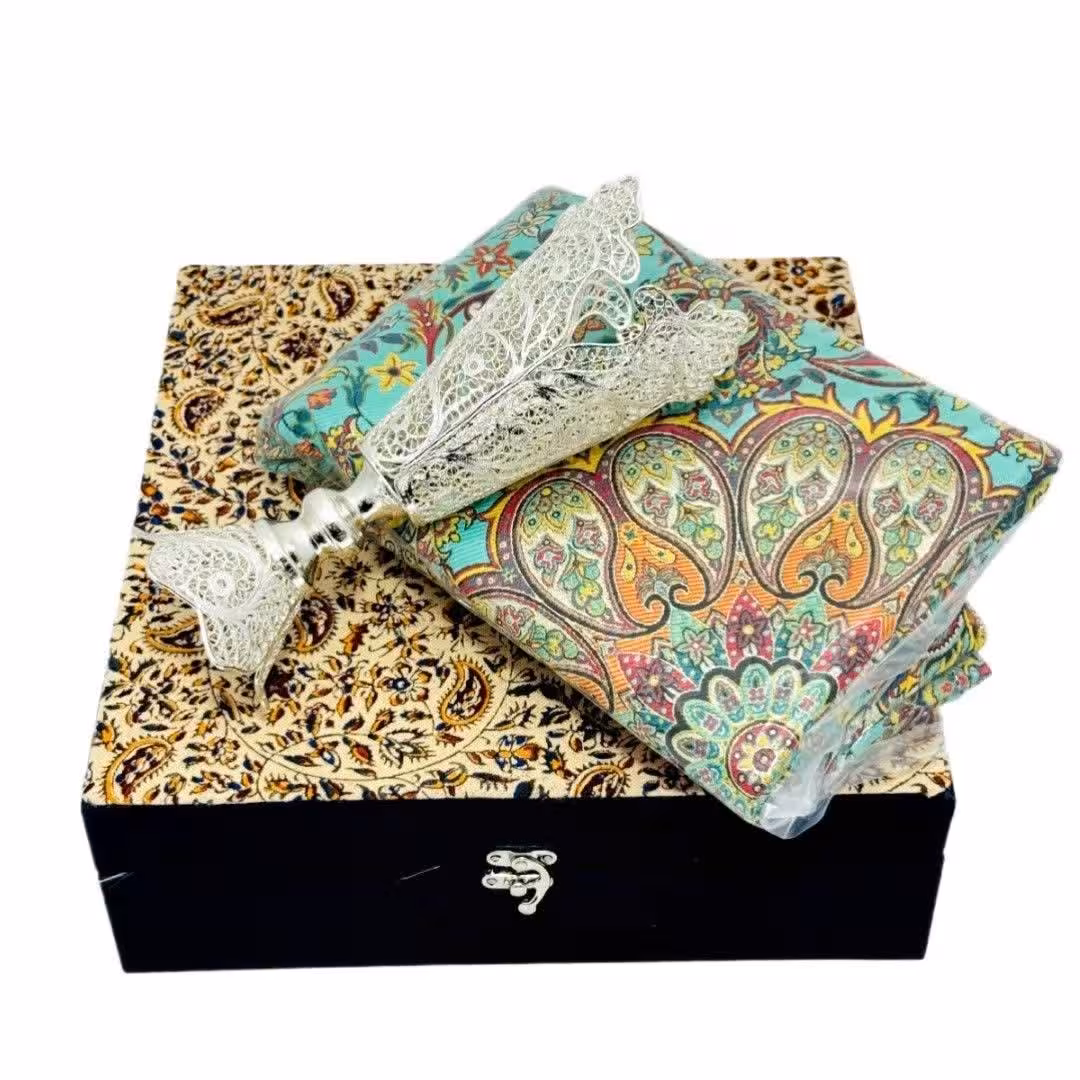 ست هدیه اداری گلدان ملیله کاری سایز بزرگ و ترمه