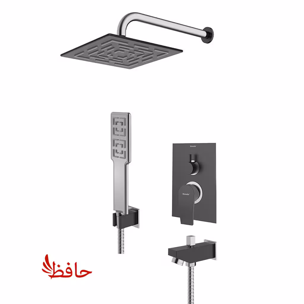 شیر حمام توکار شودر مدل رومر پلاس مشکی کروم تیپ 4 BRASS