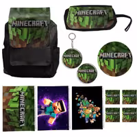 کوله پشتی طرح ماینکرافت کد Minecraft A13 به همراه دفتر مشق و جامدادی و زیر لیوانی و جاکلیدی مجموعه 12 عددی | چاوه