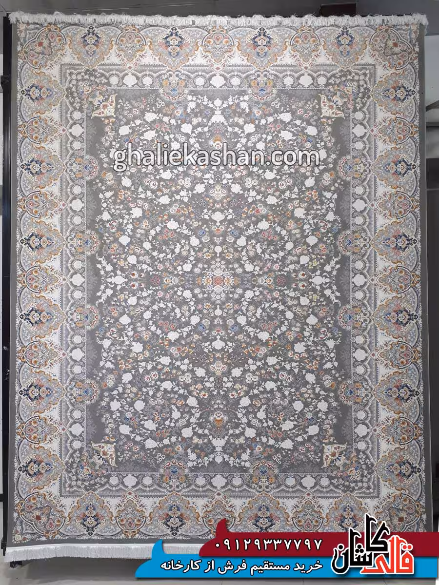 فرش 1500 شانه طرح باغ جان زمینه متالیک کاشان – گل برجسته