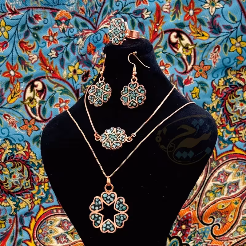 ست زیورآلات مسی فیروزه کوبی مدل 7