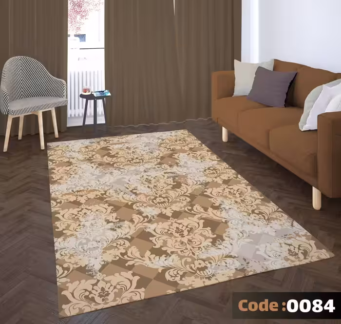 کاورفرش روفرشی دورکشدار گوشه لیفه ای طوسی کرم کد 0084