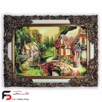 تابلو فرش طرح کلبه و پل با قاب شاپرک