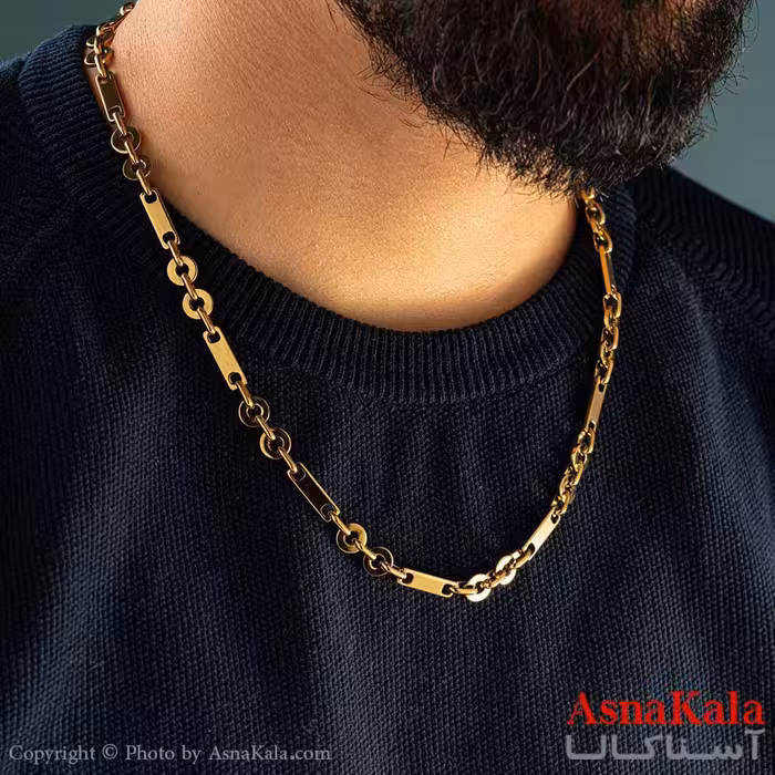 زنجیر گردنبند مردانه و پسرانه استیل مدل مستطیل و دایره کد GNB16250W