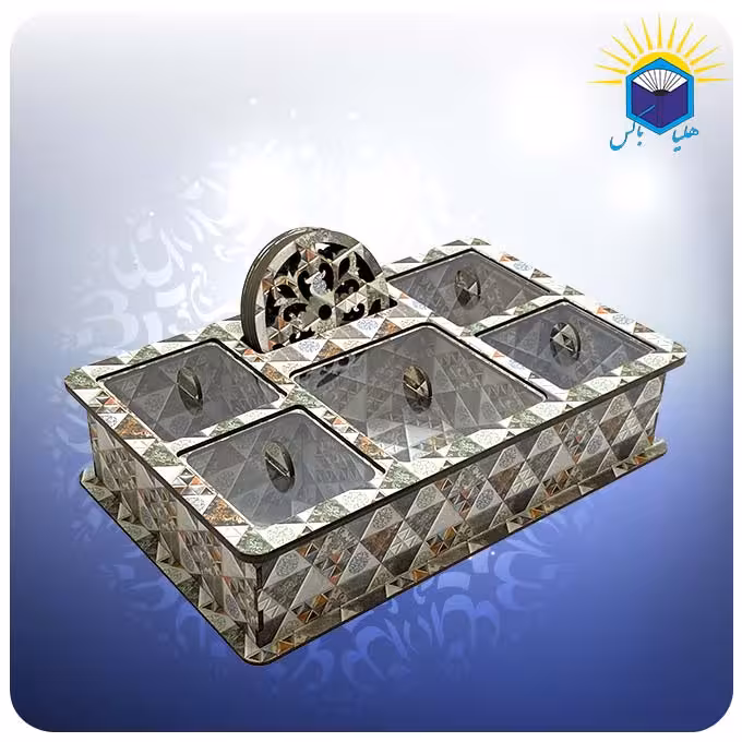 جعبه پذیرایی پنج خانه با زیر لیوانی طرح کاشی
