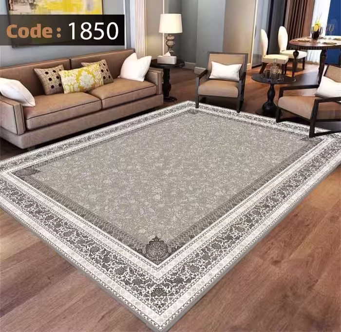 کاورفرش روفرشی دورکشدار گوشه لیفه ای طوسی کرم کد 1850