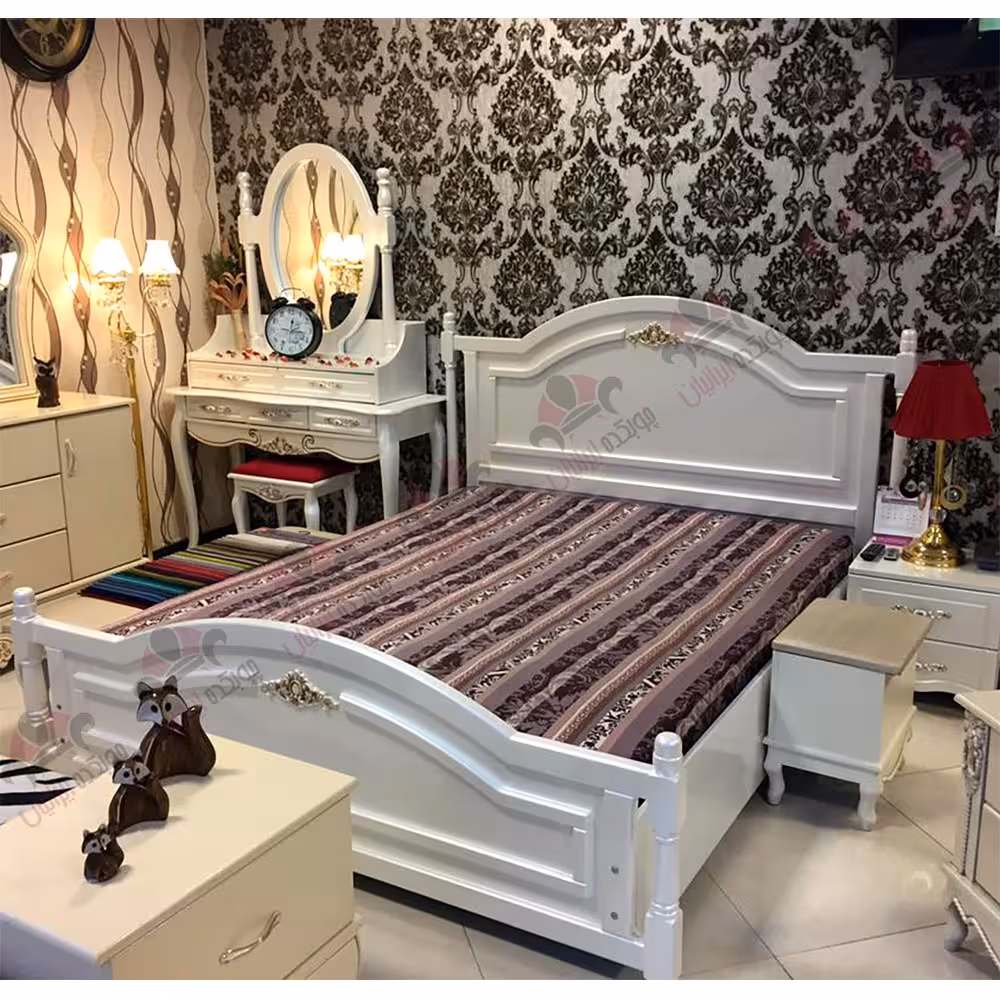 سرویس خواب دو نفره چوبی با آینه قدی مدل عروسکی