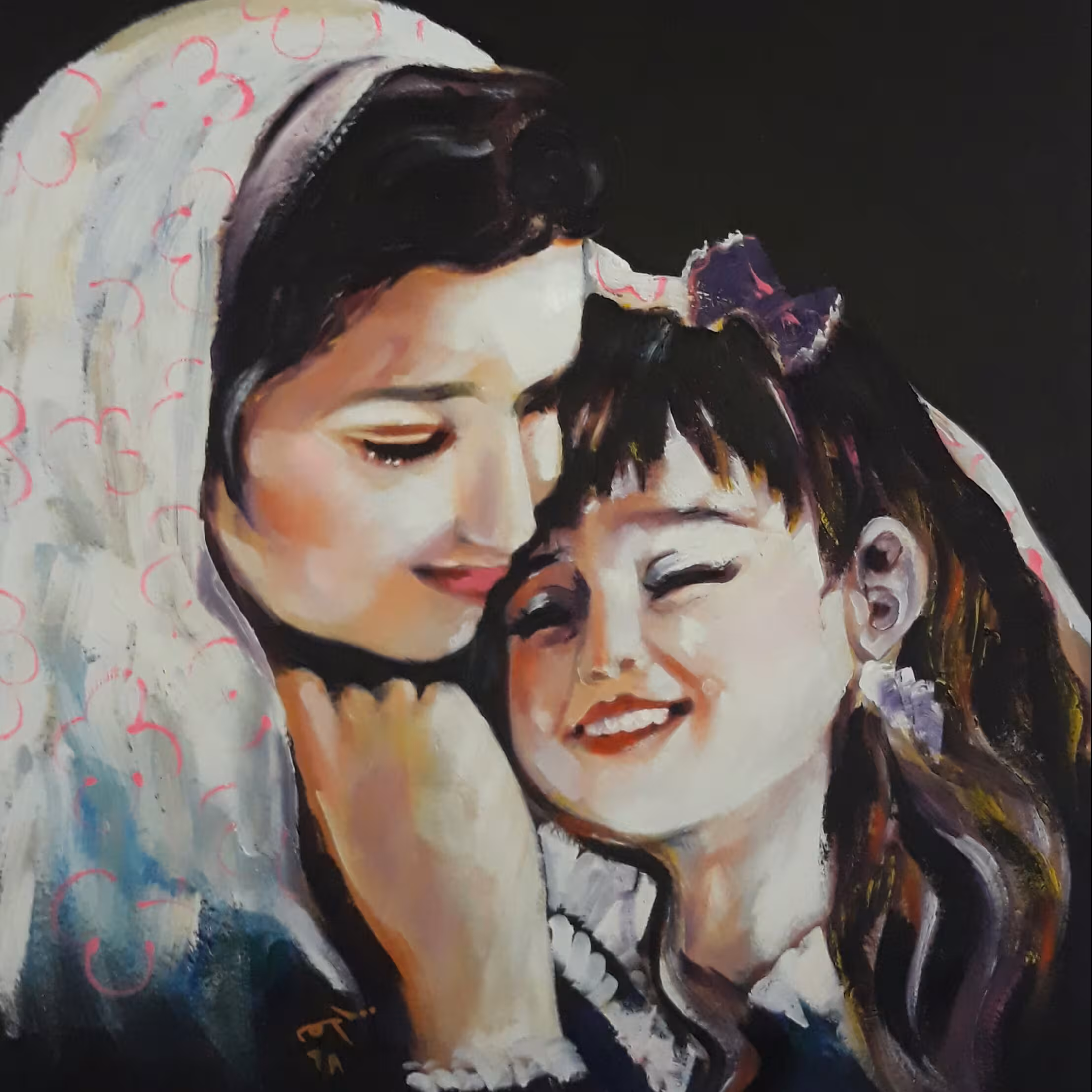 نقاشی هنری مادر و فرزند