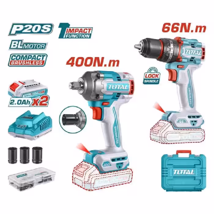 پک دوقلو ‌دریل شارژی براشلس 20 ولت با بکس شارژی 400 نیوتن براشلس