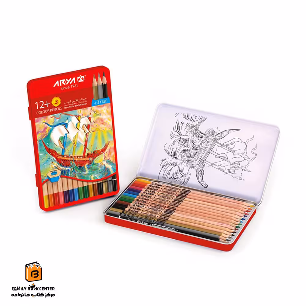 مدادرنگی 3 12 رنگ جعبه فلزی آریا (Arya)