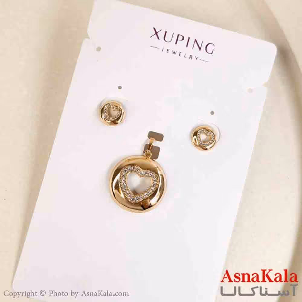 نیم ست زنانه ژوپینگ مدل گرد قلبی شامل گوشواره و گردنبند کد NIM14787W