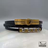 دستبند چرم رولکس مشکی و طلایی|14040774