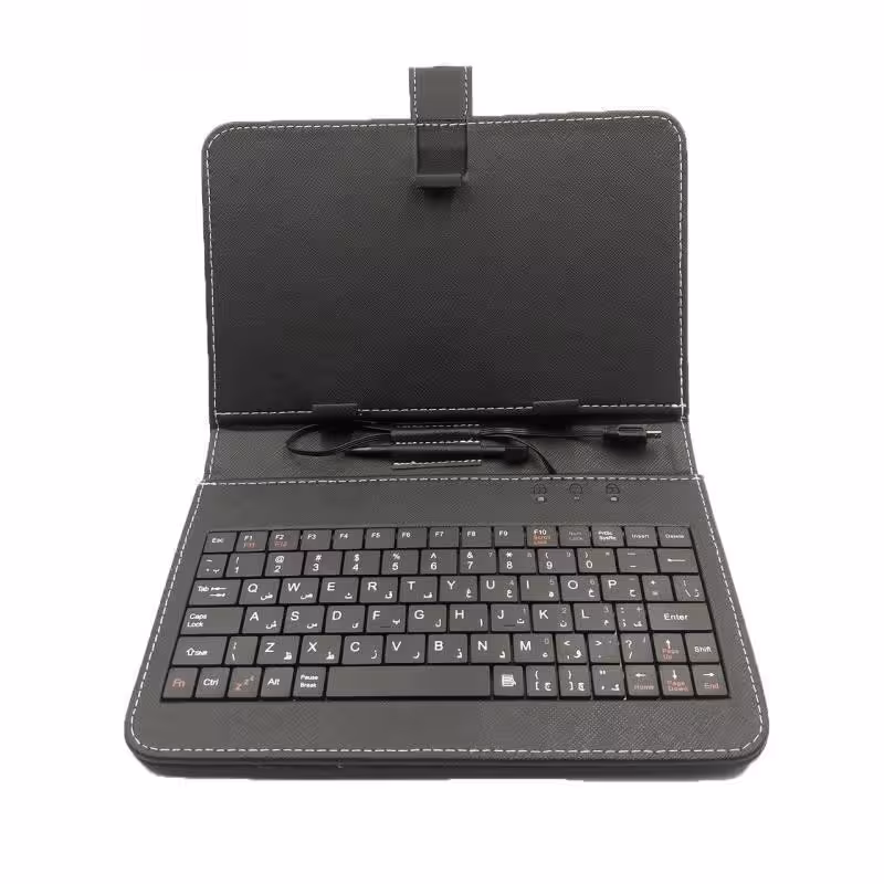 کیف تبلت چرمی پایه دار 7 اینچ بسیار سبک ضدضربه و گرد و غبار دارای کیبورد فارسی در دورنگ قرمز و مشکی