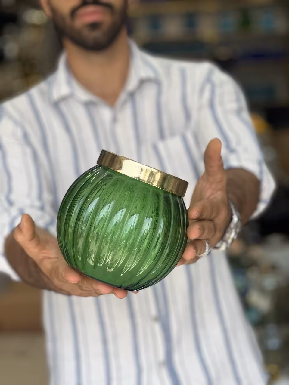 گلدان شیشه ای سایز کوچک مدل خط دار