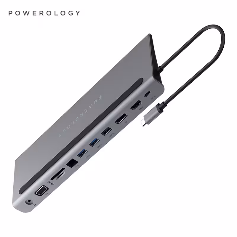 هاب تایپ سی 11 پورت و استند لپ تاپ پاورولوژی Powerology 11 in 1 Multi-Display USB-C Hub & Laptop Stand 100W