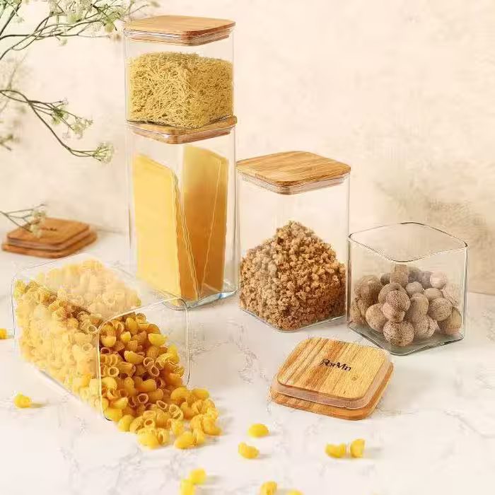 بانکه شیشه ای درب چوب چهار گوش آرتین