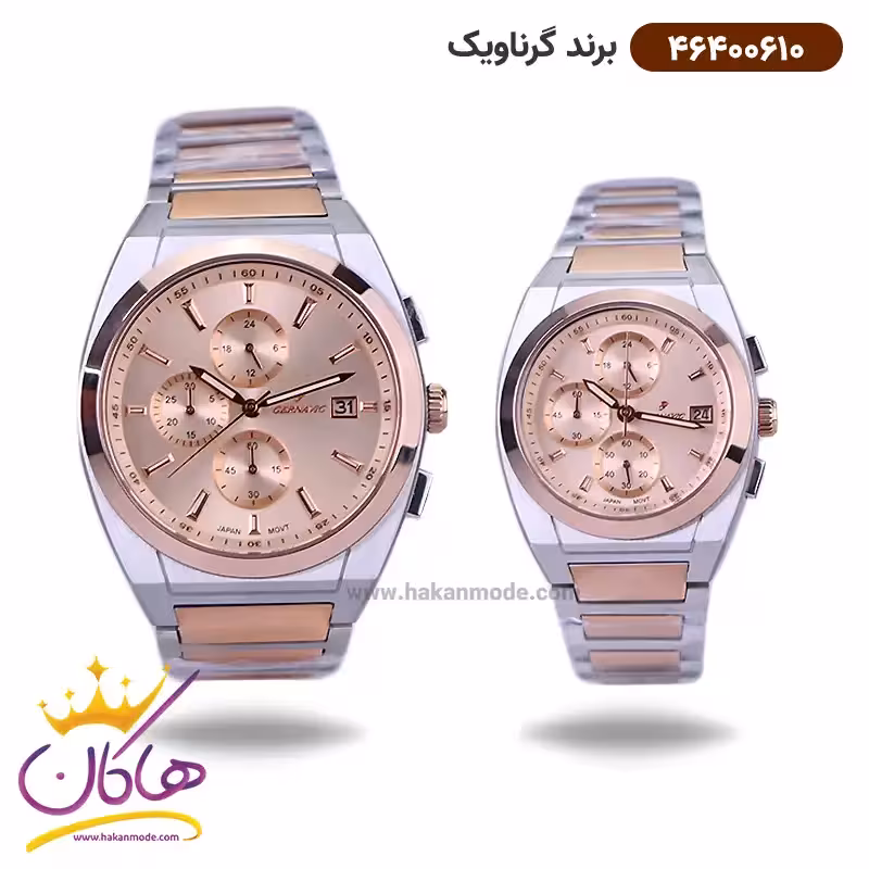 ساعت گرناویک ست فلزی نقره ای رزگلد کرنوگراف 464006102-464006101