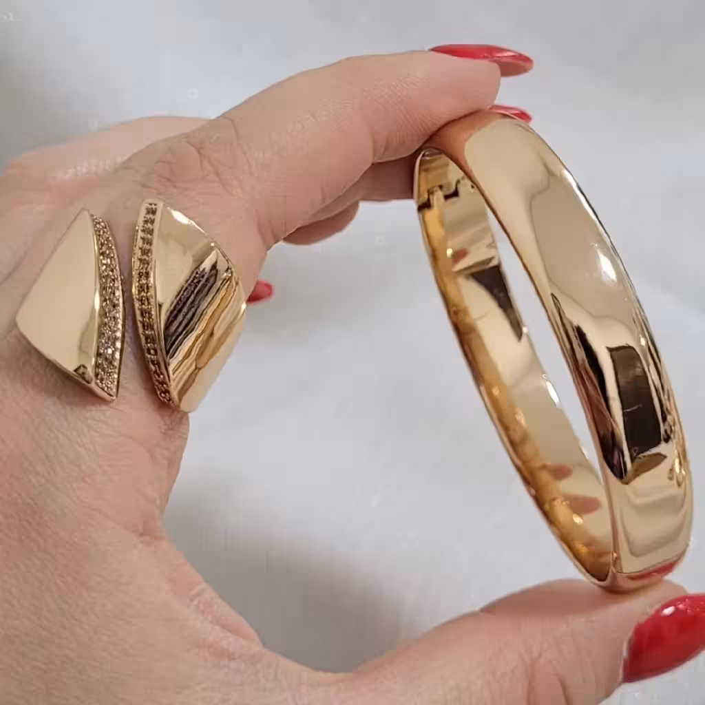 ست دستبند انگشتر طرح طلای زنانه،مدل آینه لی،برند ژوپینگ💍