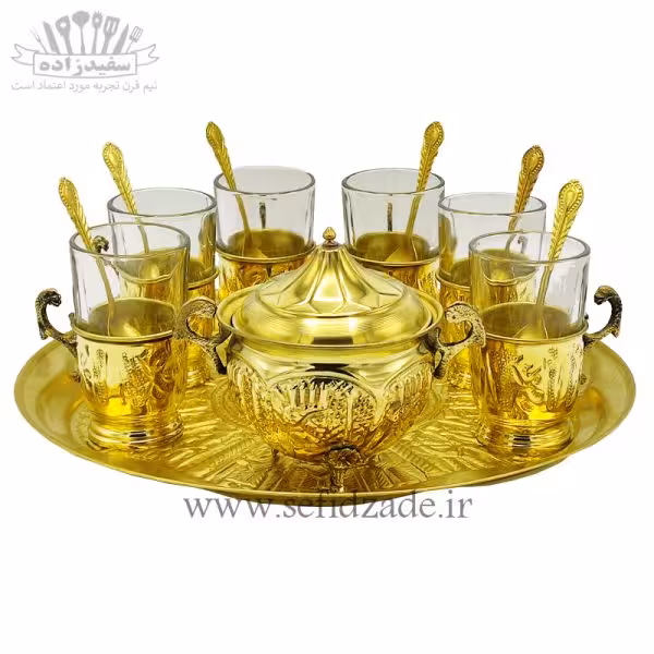 سرویس چایی خوری 20 پارچه برنجی مدل هخامنشی