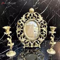 آینه و شمعدان برنزی بیضی طرح برگ طلایی