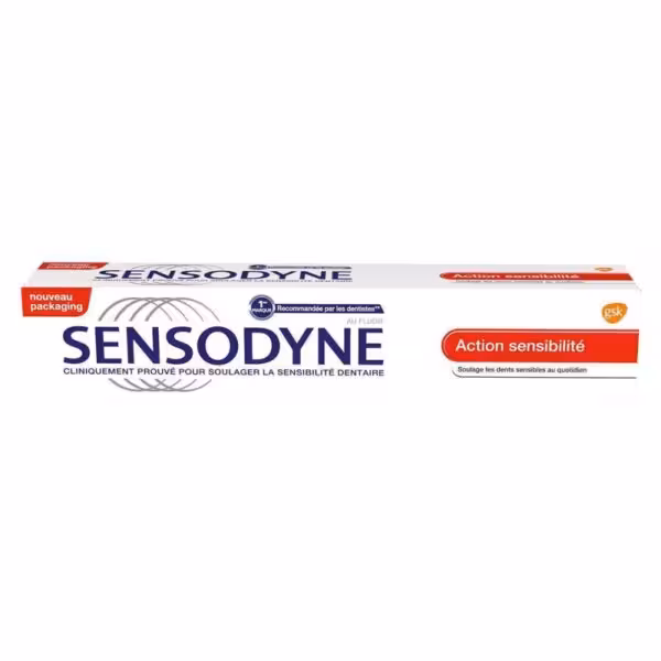 خمیردندان سنسوداین مدل Action Sensibilite مخصوص دندان های حساس حجم 75گرم ساخت اتحادیه اروپا