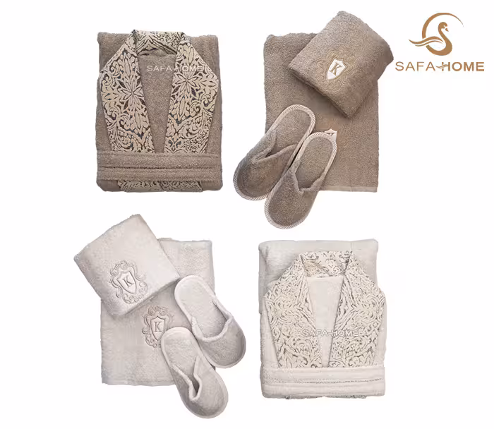 ست حوله دوقلو لوکس طرح مدرن شیری نسکافه‌ای