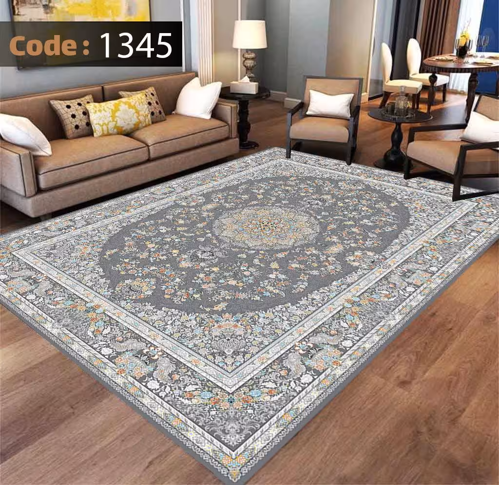 کاورفرش روفرشی دورکشدار گوشه لیفه ای طوسی کرم کد 1345