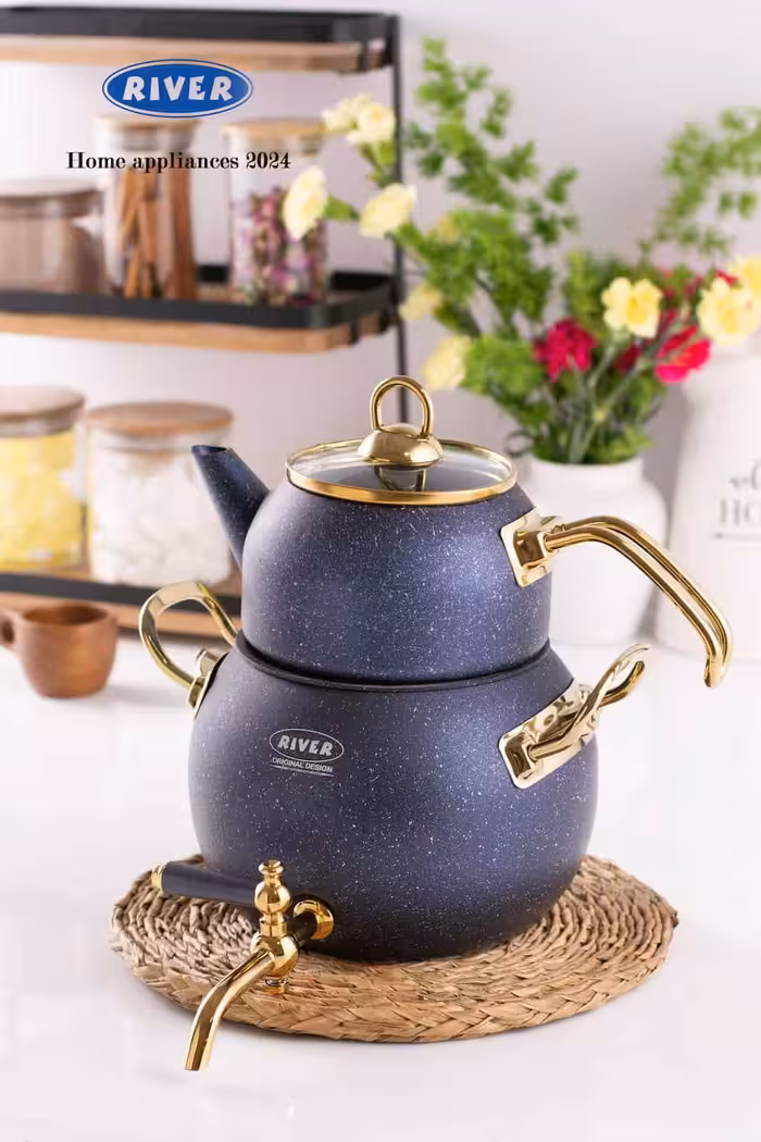 کتری قوری شیردار 2/8 لیتر گرانیتی ریور RIVER سرمه ای کد 5866