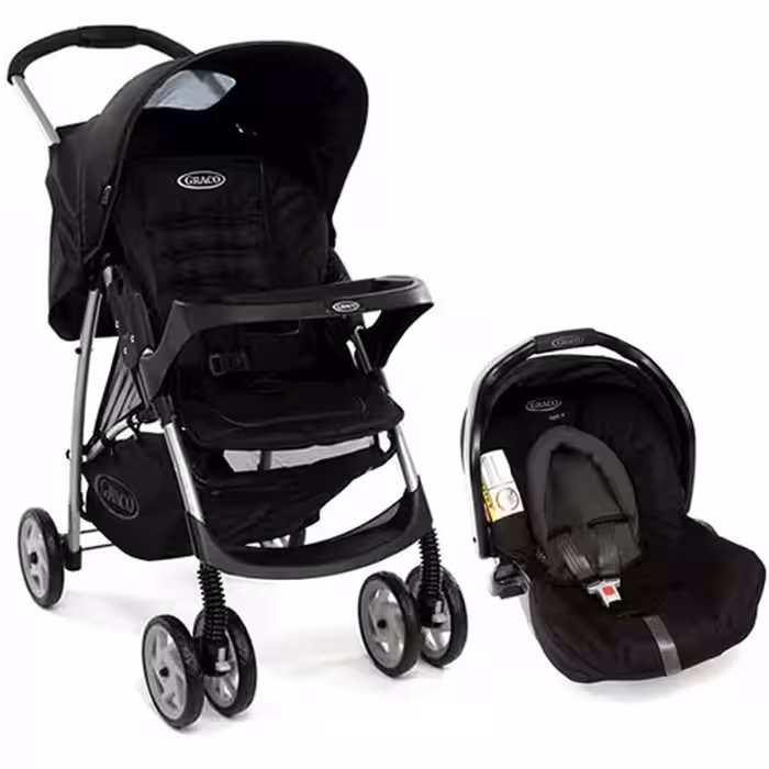 کالسکه کریر گراکو امریکا مدل میراژ پلاس شهری-مسافرتی رنگ مشکی با گرم کن پای کودک graco mirage plus  black-black