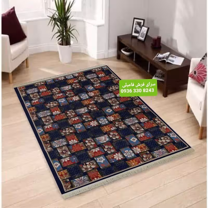 گلیم ماشینی کاشان 9متری مناسب آشپزخانه رنگ سرمه ای کد808