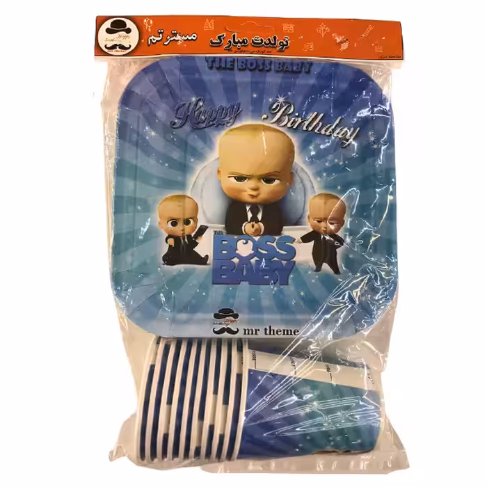 پیش دستی و لیوان یکبار مصرف مستر تم مدل بچه رئیس پلاس بسته 20 عددی