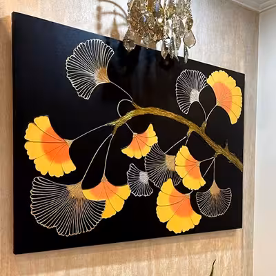 تابلو نقاشی ورق طلا طرح گل دکوراتیو کد 0114