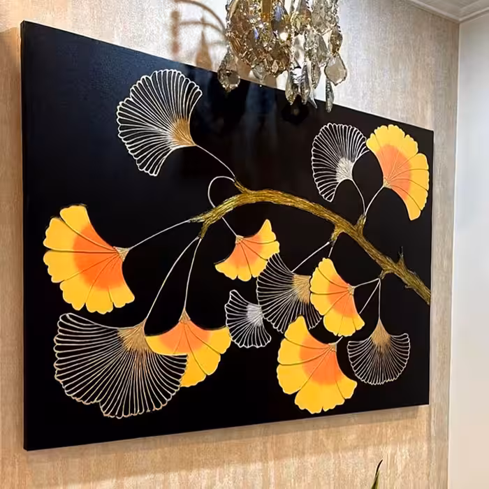 تابلو نقاشی ورق طلا طرح گل دکوراتیو کد 0114