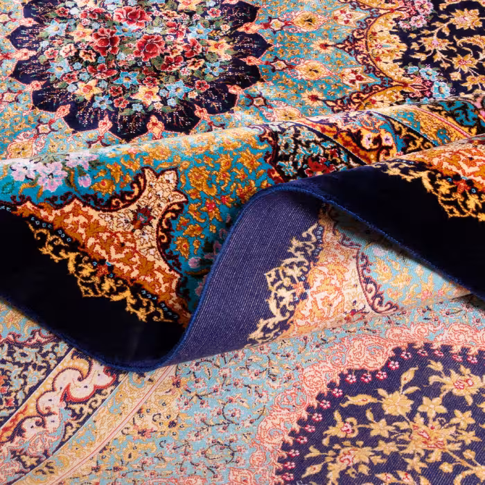 فرش ماشینی کد 360 طرح ترنجی زمینه سرمه ای