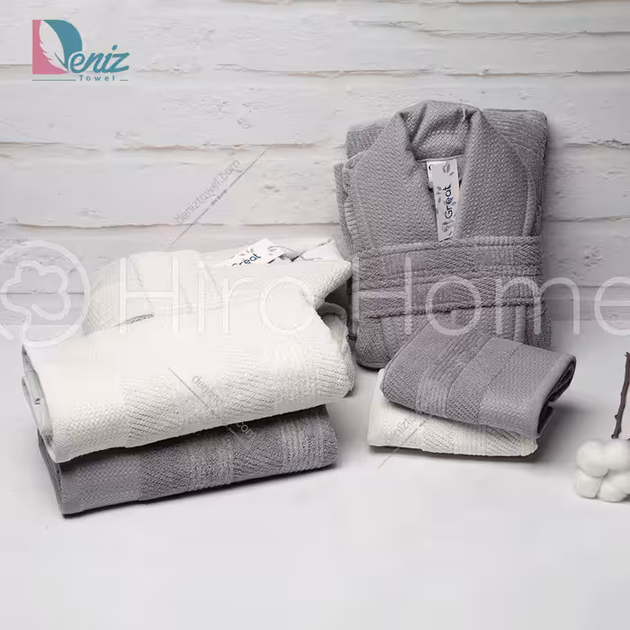 حوله ست دو نفره great رنگ شیری و سنگی