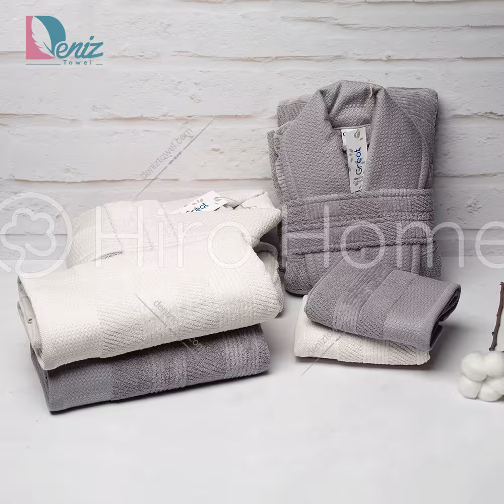 حوله ست دو نفره great رنگ شیری و سنگی