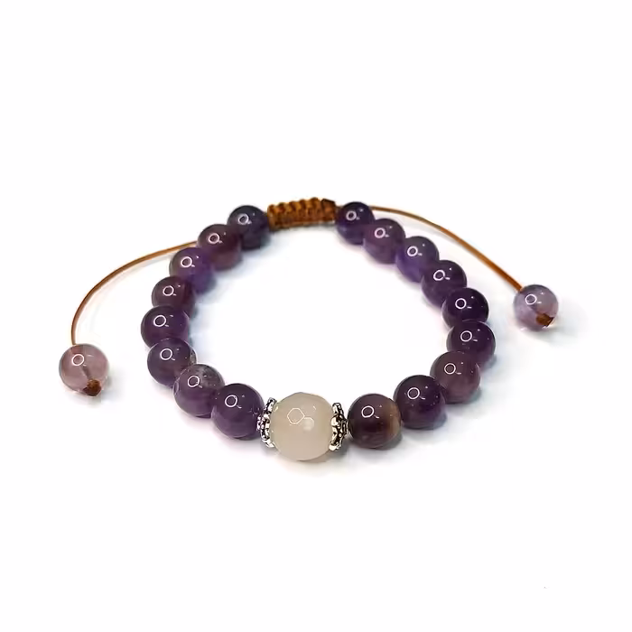 دستبند سنگ آمیتیست و رز کوارتز کد 310092