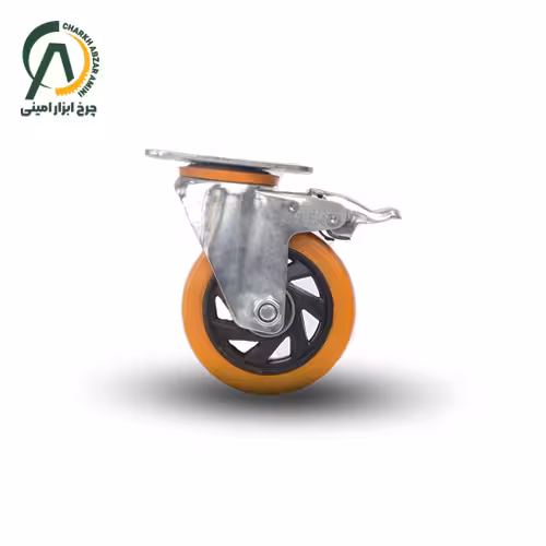 چرخ پلی آمید نارنجی گردان ترمزدار قطر 100 میلی متر