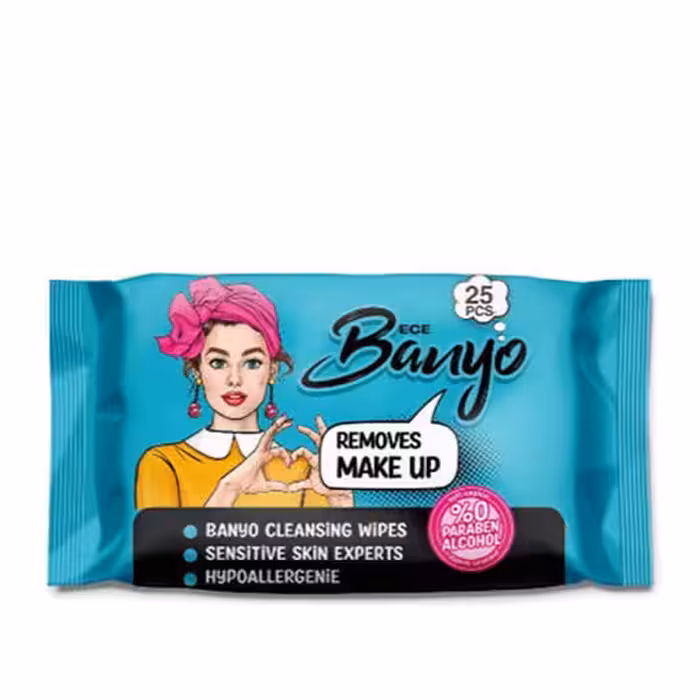 دستمال مرطوب پاک کننده آرایش بانیو بسته 25 عددی مدل آبی