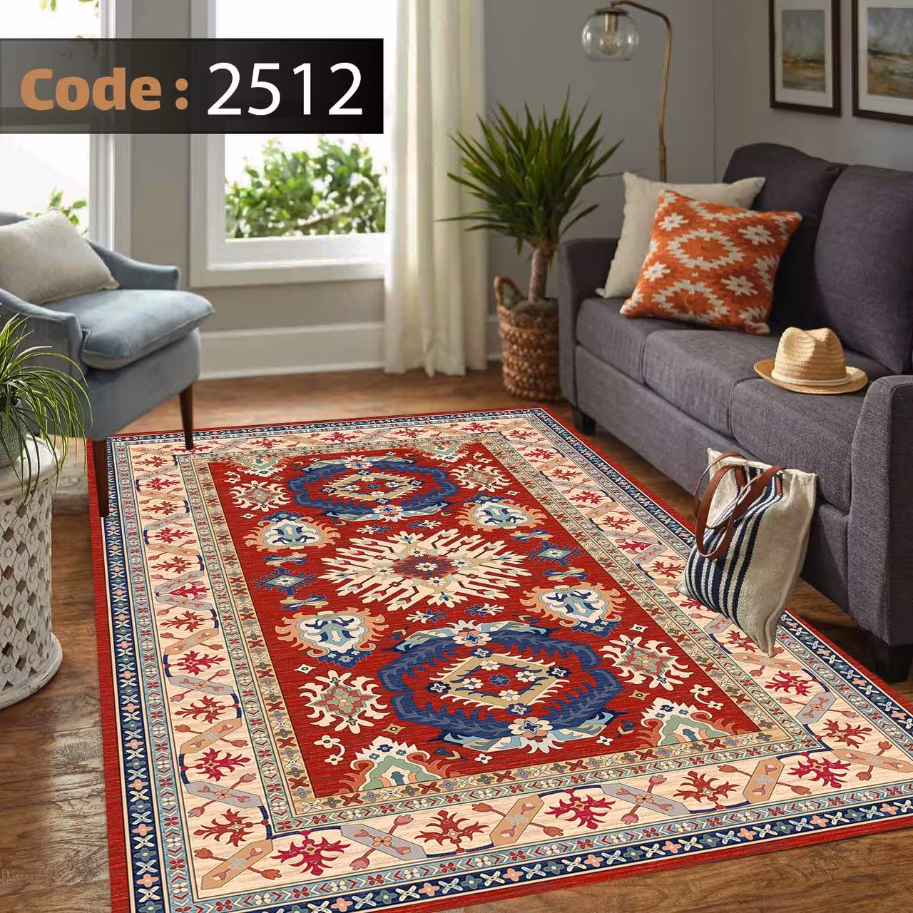 کاورفرش روفرشی دورکشدار گوشه لیفه ای لاکی ، آبی و متنوع کد 2512