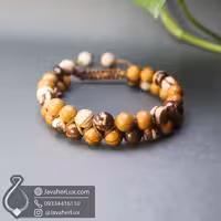 دستبند سنگ زبرا جاسپر قهوه‌ای و جاسپر چوبی مدل دورج بافت جواهرلوکس _ کد 401043