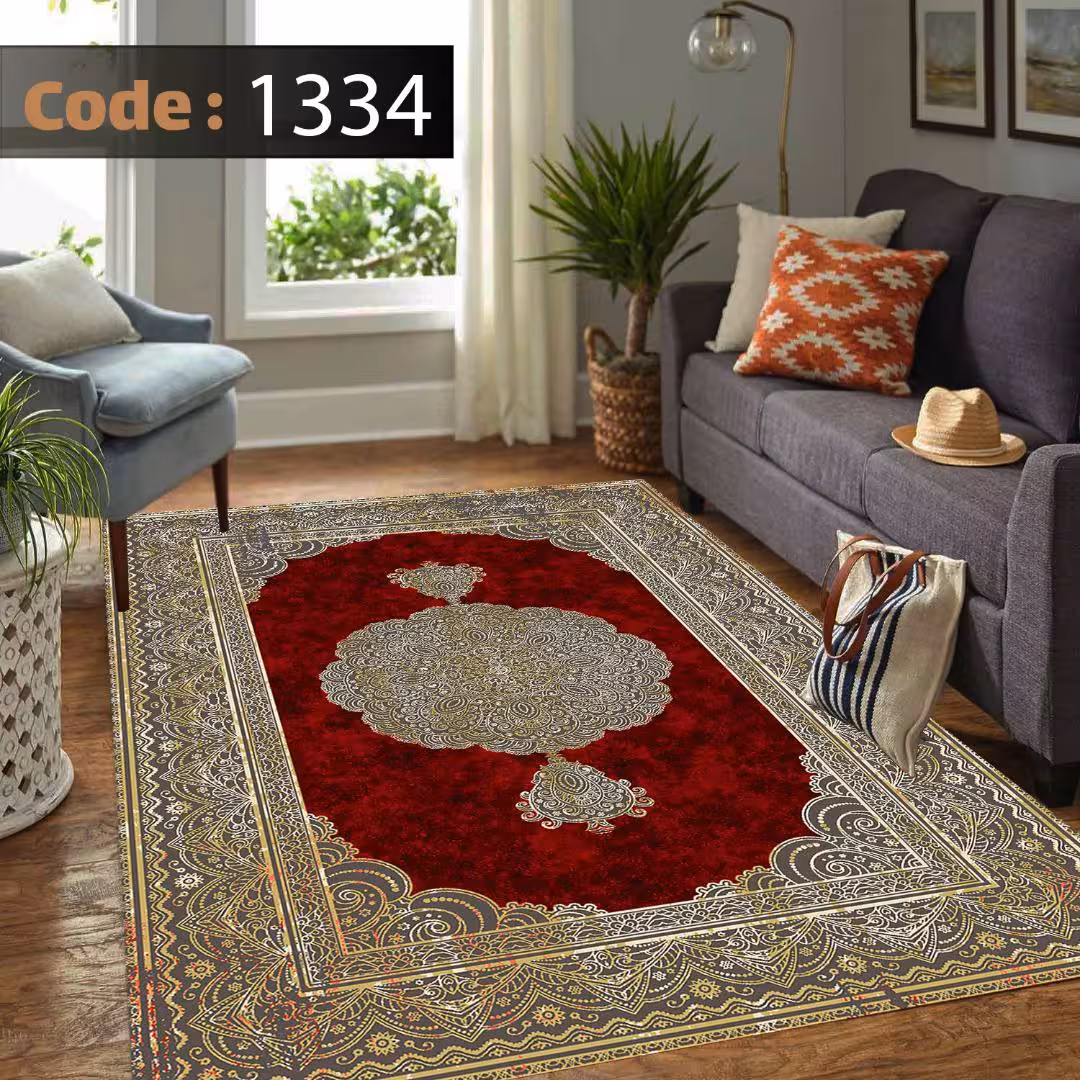 کاورفرش روفرشی دورکشدار گوشه لیفه ای لاکی ، آبی و متنوع کد 1334