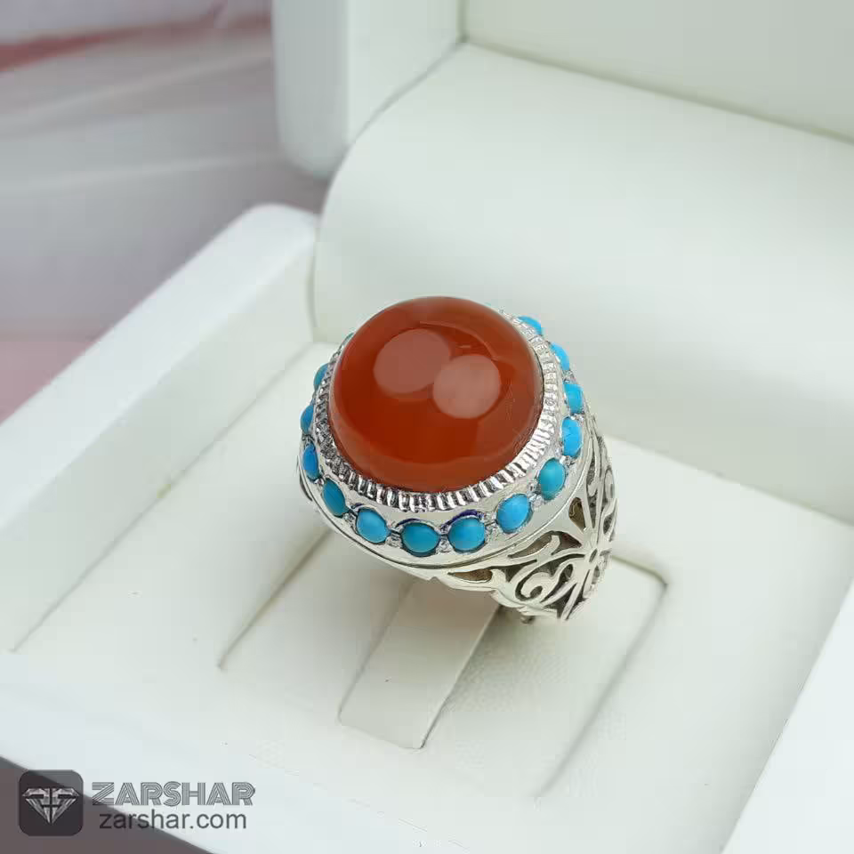 انگشتر عقیق یمنی پرتقالی نگین دامله دست ساز