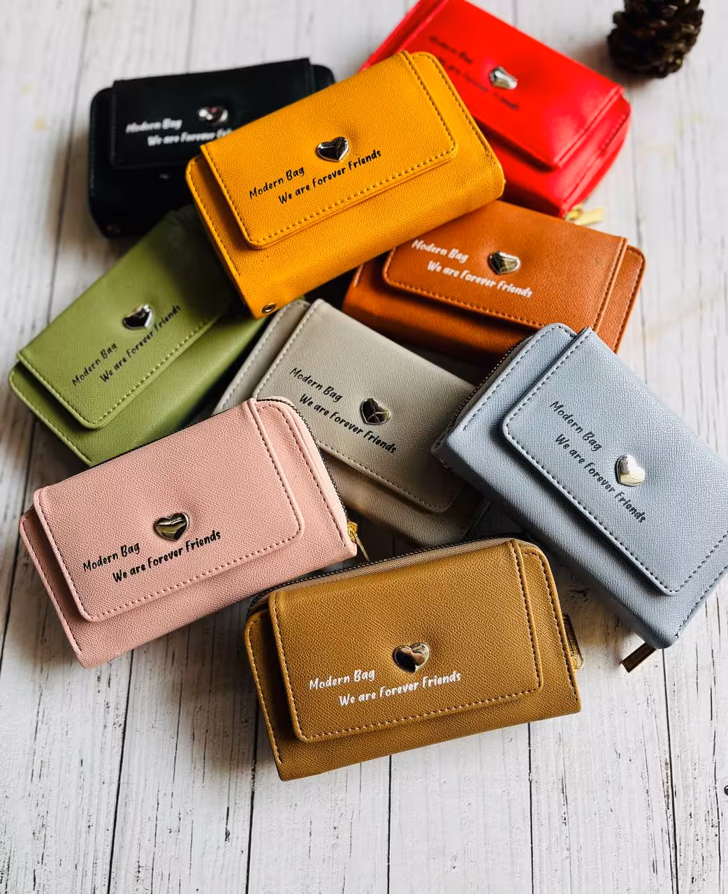 کیف پول دخترانه پشت زیپ یراق قلب ابعاد 15*9