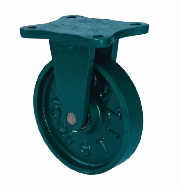 چرخ چدنی روتراش ثابت 20 (حمل بارهای بسیار سنگین در کارخانجات و انبارها-ماشینآلات صنعتی و خطوط تولید-دستگاههای پرسی، کورهها و تجهیزات دمای بالا-سطوح صاف و سخت مثل بتن و فلز)