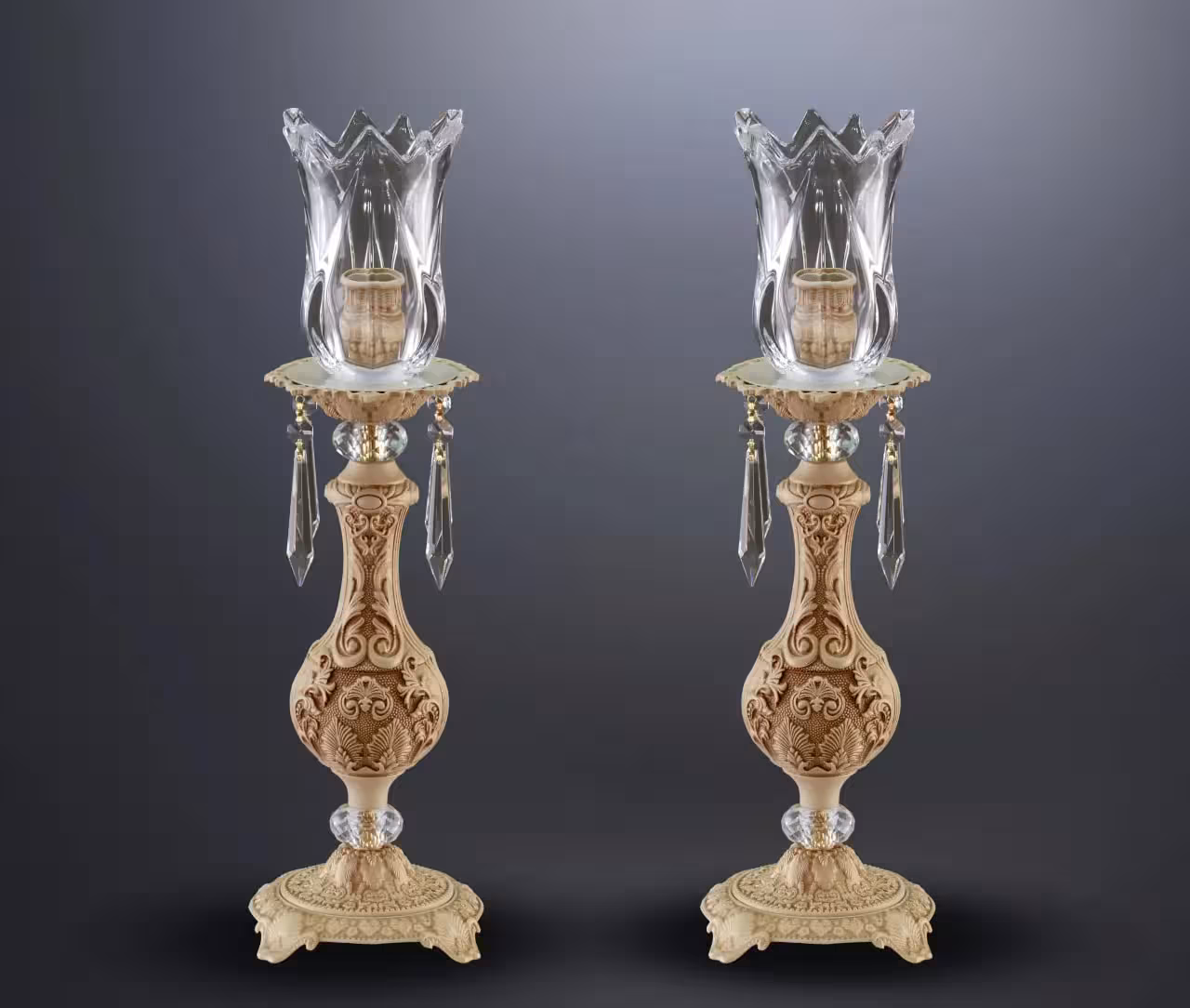 شمعدان کلاسیک برنزی طرح حکاکی