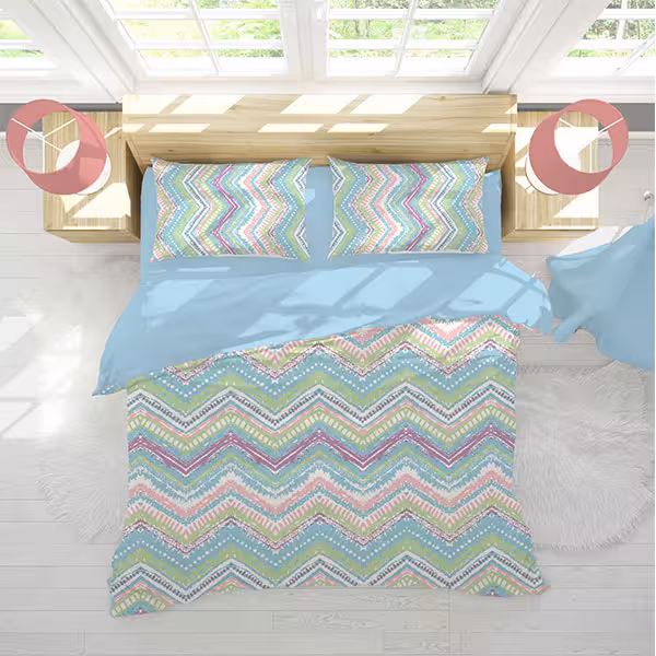 ست روتختی دو نفره آبی دستیکور مدل MOD1327