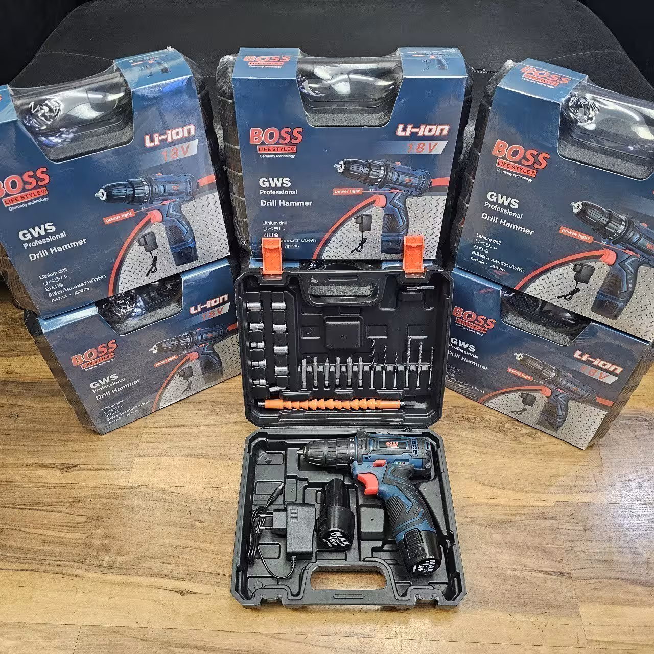 مجموعه دریل شارژی 18 ولت نشان گر دار با لوازم باس