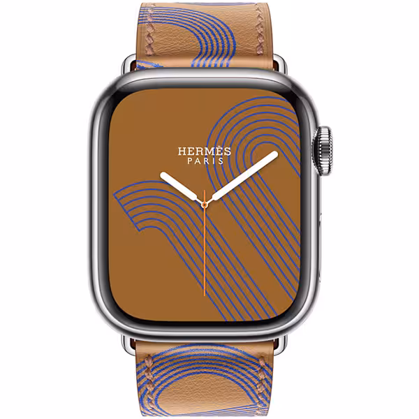 اپل واچ سری 7 هرمس سلولار استیل Silver با بند چرم Biscuit/Bleu Électrique Swift Leather زنانه 41 میلیمتری - Hiapple.ir