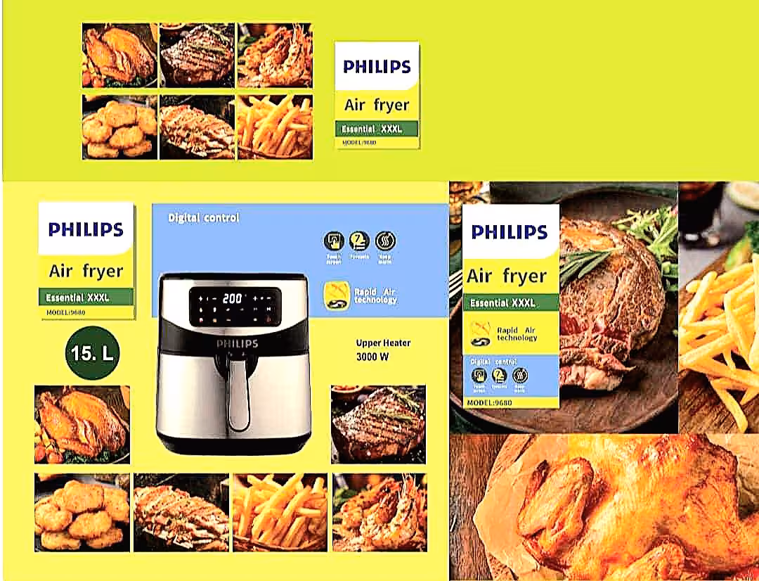 سرخکن  فیلیپس (دوالمنت)مدل 9270 باسبد بزرگ16لیتر  (جلوشیشه با لامپ داخل سبد)مدل 9925  (قابلیت پخت مرغ 3/5 کیلو)توان پخت 3500وات
